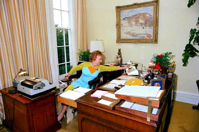 The famous photograph of Rose Mary Woods demonstrating how she 'accidentally' erased 18 minutes from an Oval Office tape recording